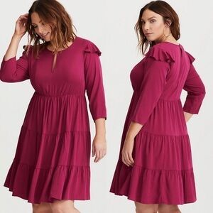 TORRID Wine Challis Tiered Skater Dress